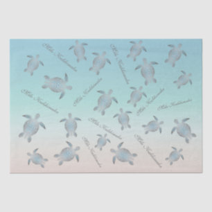 Papel De Seda Patrón de tortugas turquesas plateadas