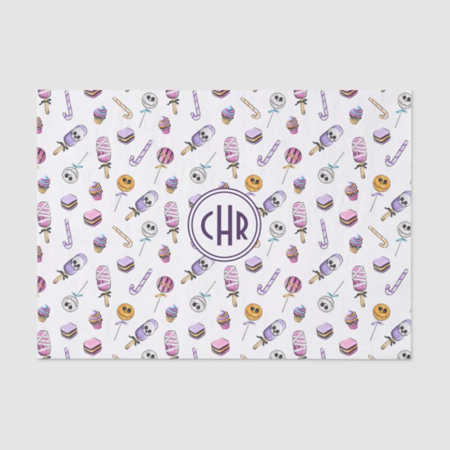 Papel De Seda Patrón de tratamientos con dulces de Halloween (Anverso)