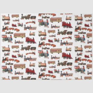 Papel De Seda Patrón de trenes de Juguetes Vintage colorido