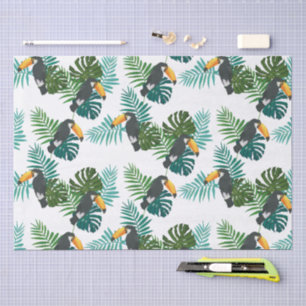 Papel De Seda Patrón de Tucán Tropical y Hojas de Palma