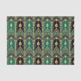 Papel De Seda Patrón de vacaciones Art Déco esmeralda y negro