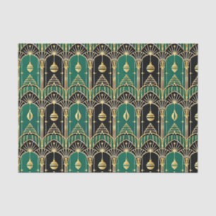 Papel De Seda Patrón de vacaciones Art Déco esmeralda y negro