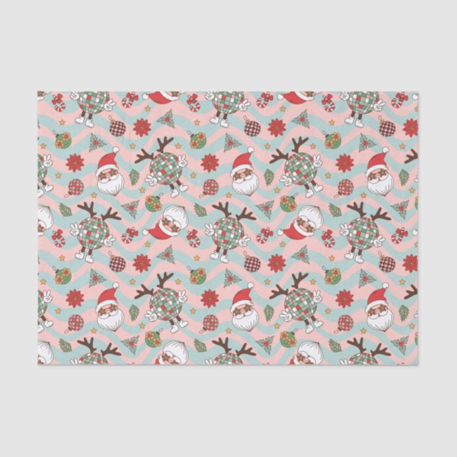 Papel De Seda Patrón de vacaciones Disco Santa y reno (Anverso)