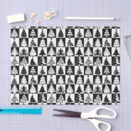 Papel De Seda Patrón de vacaciones en árbol de Navidad blanco y 