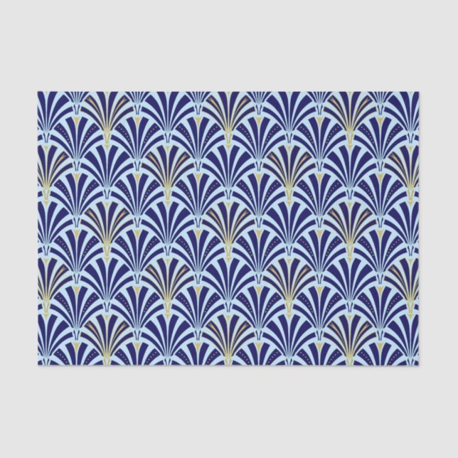 Papel De Seda Patrón de ventilador Art Déco - cobalto y azul cel (Anverso)