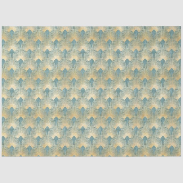 Papel De Seda Patrón de ventilador hermoso, oro verde azulado, p (Anverso)