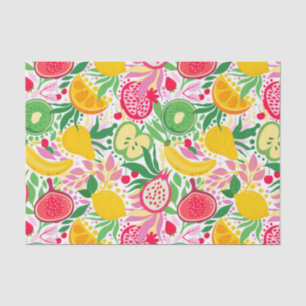 Papel De Seda Patrón de verano de acuarela de frutas tropicales