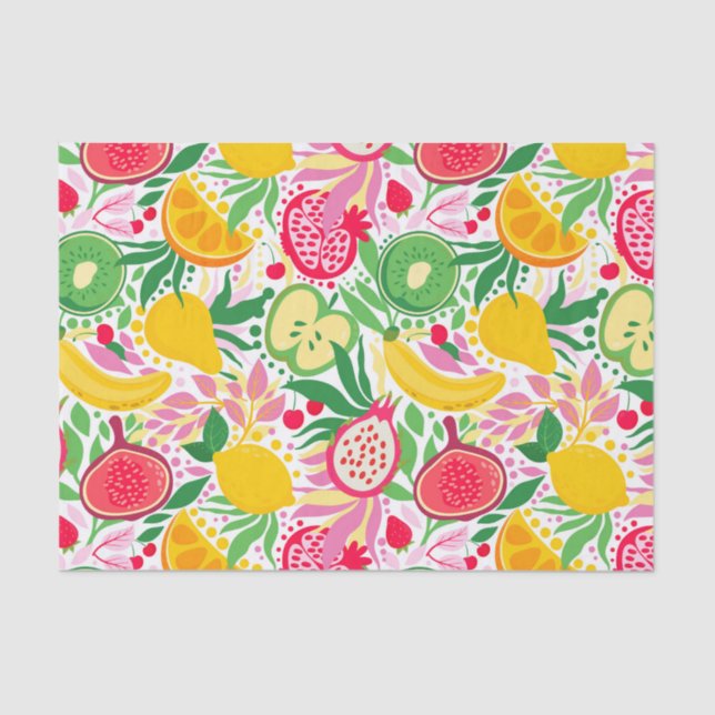 Papel De Seda Patrón de verano de acuarela de frutas tropicales (Anverso)