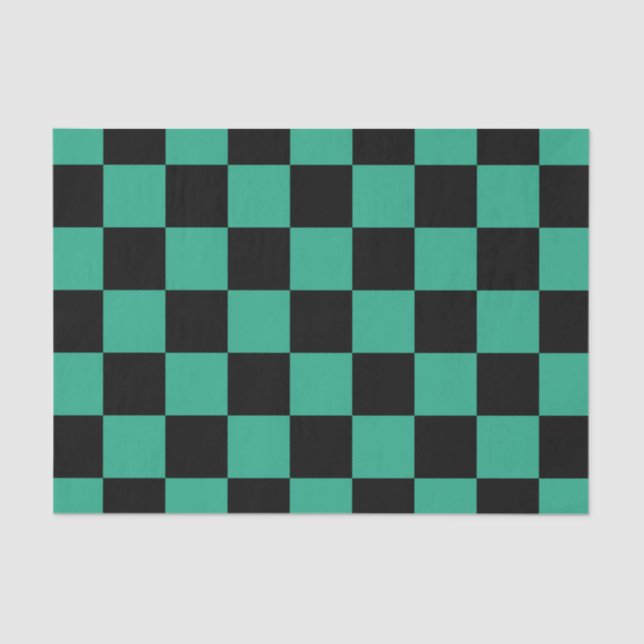 Papel De Seda Patrón de verificación verde negro y jungla (Anverso)