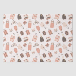 Papel De Seda Patrón de viaje de maleta rosa y marrón