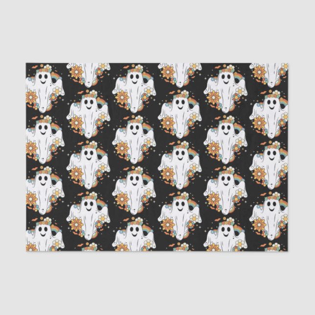 Papel De Seda Patrón de vídeo hippie retro fantasma feliz (Anverso)