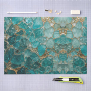 Papel De Seda patrón de vidrio de mar acuarela mosaico dorado az