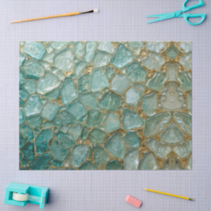Papel De Seda Patrón de vidrio de mar acuarela mosaico dorado ve