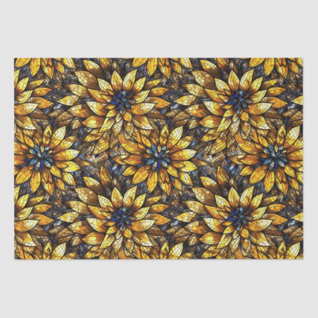 Papel De Seda Patrón de vidrio elegante de girasoles falsos (Anverso)