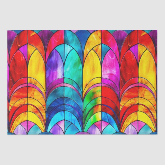 Papel De Seda Patrón de vidrio emplomado elegante arcoíris (Anverso)