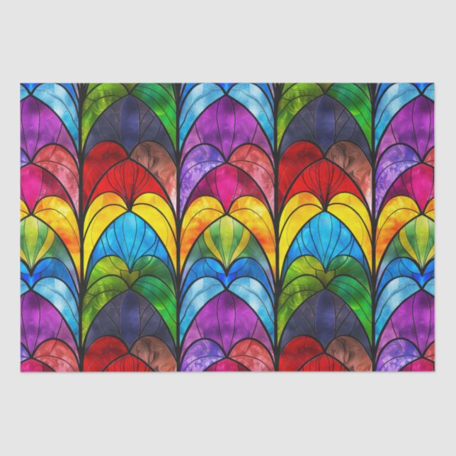 Papel De Seda Patrón de vidrio emplomado elegante arcoíris (Anverso)