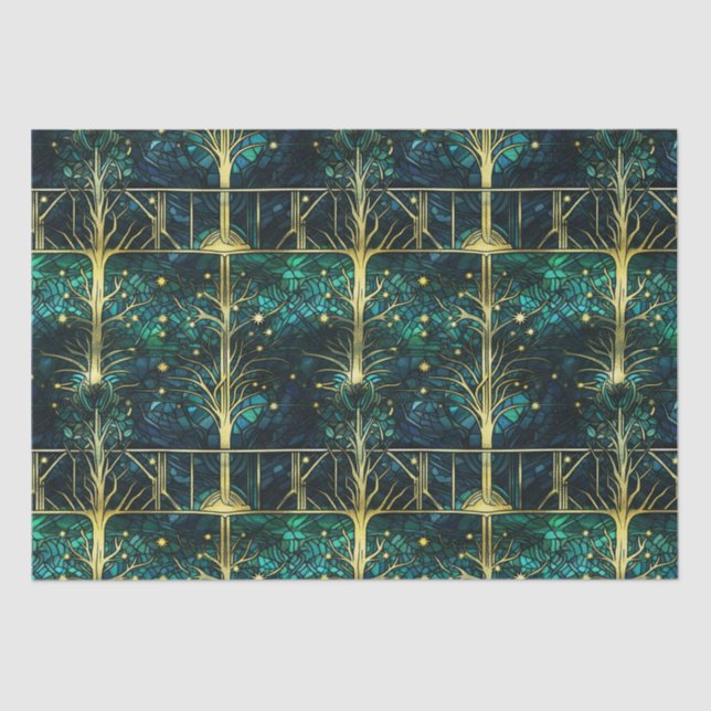 Papel De Seda Patrón de vidrio falso teñido de bosque verde esme (Anverso)