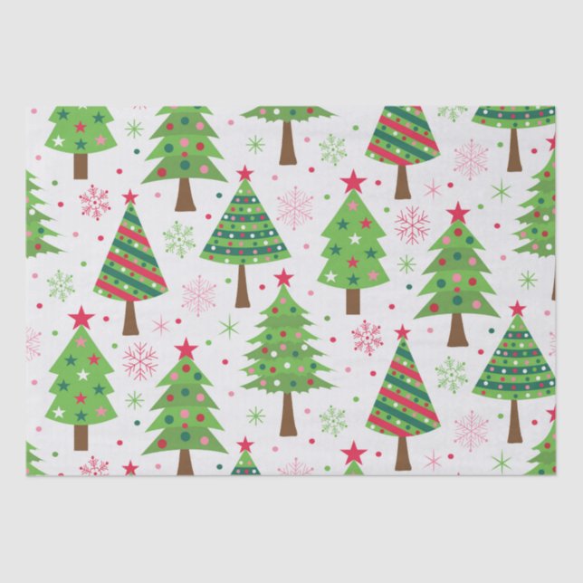 Papel De Seda Patrón decorativo de árboles de Navidad verde fest (Anverso)