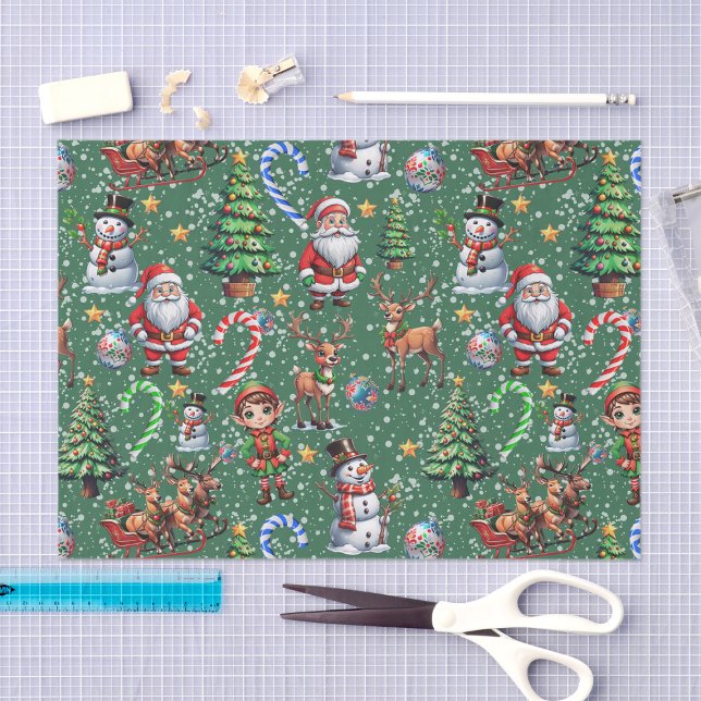 Papel De Seda Patrón decorativo de Navidad con fondo verde (Subido por el creador)