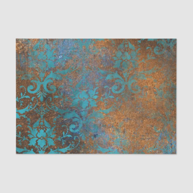 Papel De Seda Patrón Decorativo Floral Azul Grunge (Anverso)