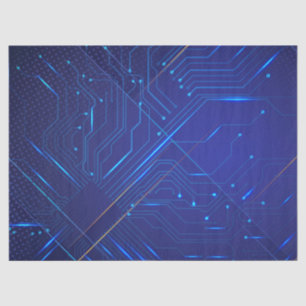 Papel De Seda Patrón del circuito azul y oro