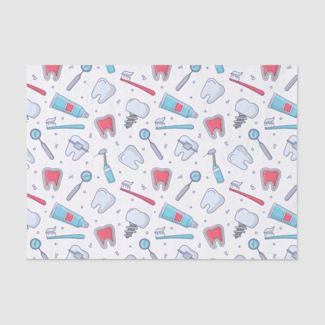 Papel De Seda Patrón dental de dientes y herramientas (Anverso)