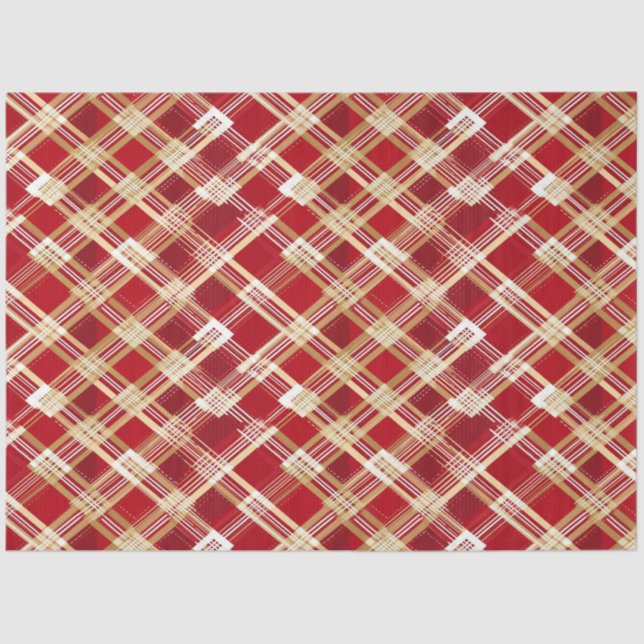 Papel De Seda Patrón diagonal moderno rojo y blanco trenzado (Anverso)