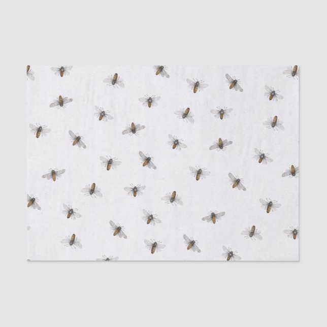 Papel De Seda Patrón disperso de abejas en marfil (Anverso)
