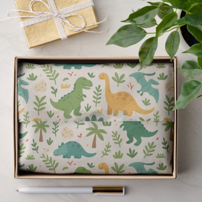 Papel De Seda Patrón Divertido de Dinosaurios Prehistóricos para (Regalo )