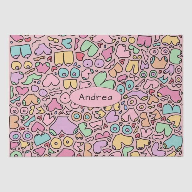 Papel De Seda Patrón divertido de senos rosados (Anverso)