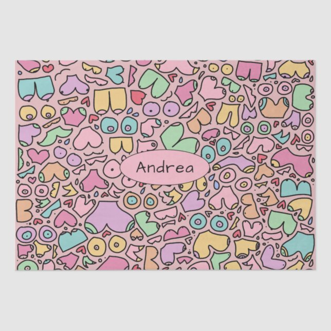 Papel De Seda Patrón divertido de senos rosados populares (Anverso)