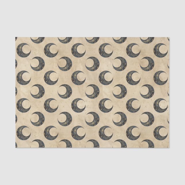 Papel De Seda Patrón dorado de luna celestial boho (Anverso)