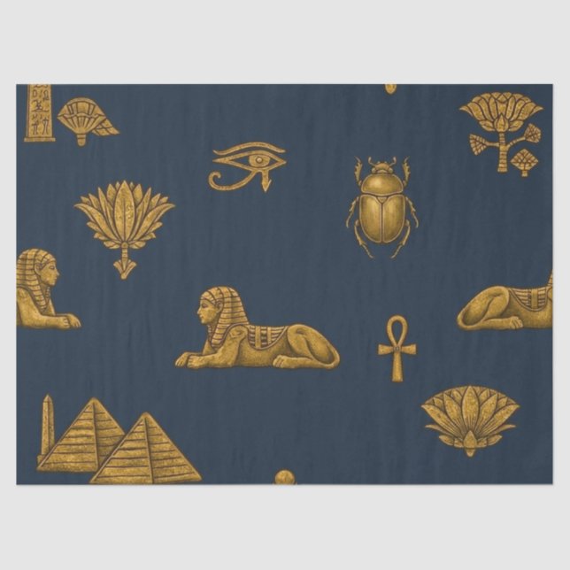 Papel De Seda Patrón Egipcio Minimalista de Oro Antiguo y Azul M (Anverso)