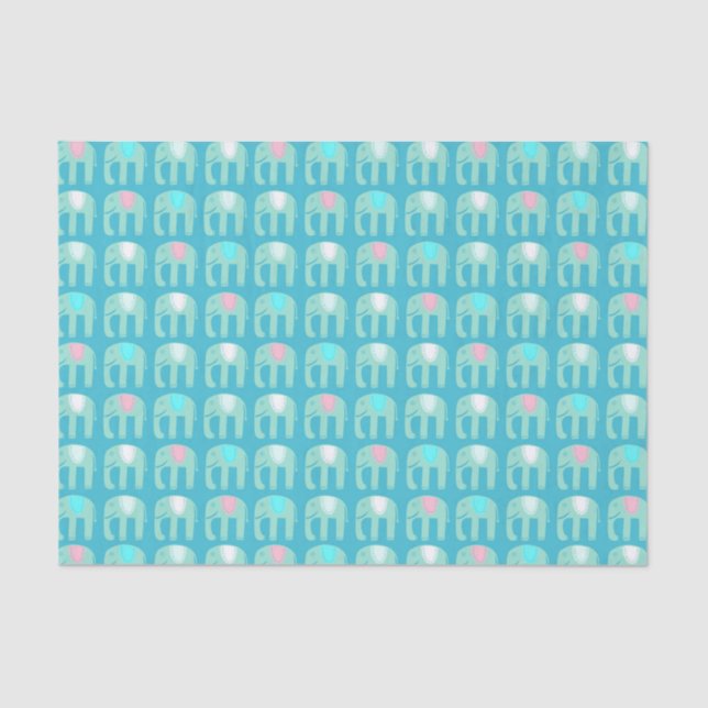 Papel De Seda Patrón elefante Aqua Blue (Anverso)