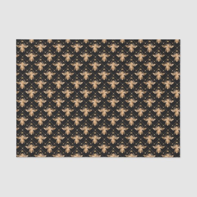 Papel De Seda patrón elegante de abejas doradas (Anverso)