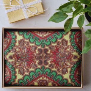 Papel De Seda patrón elegante de cachemira victoriano rojo verde