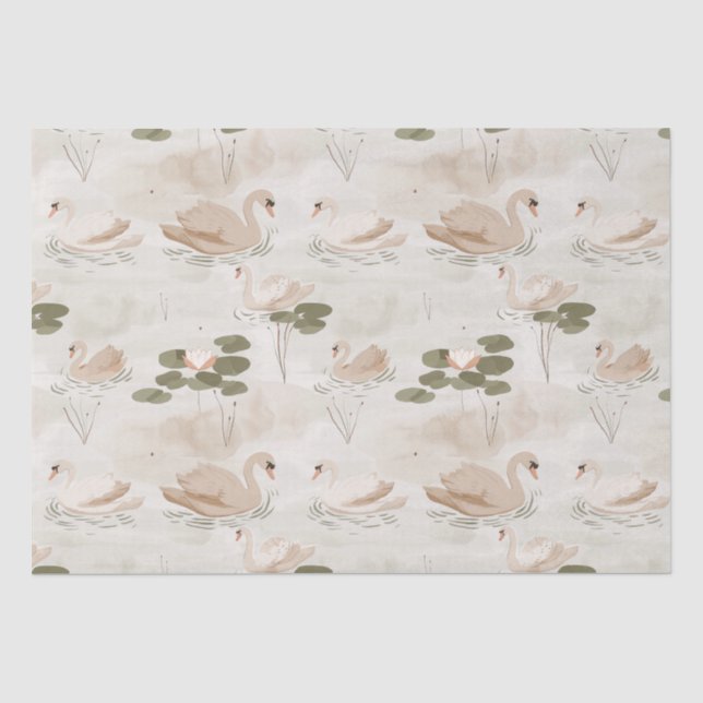 Papel De Seda Patrón elegante de cisne pastel (Anverso)
