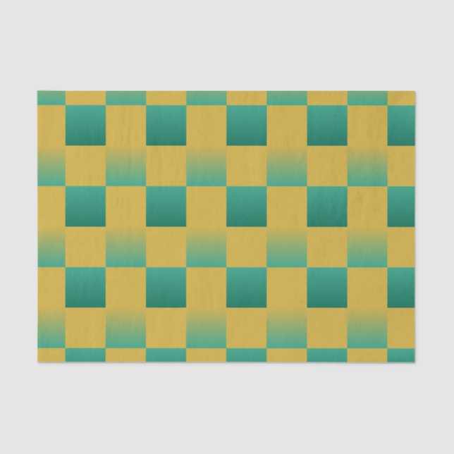 Papel De Seda Patrón elegante de cuadros en verde y oro (Anverso)