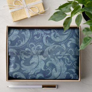 Papel De Seda Patrón elegante de Damasco Vintage azul