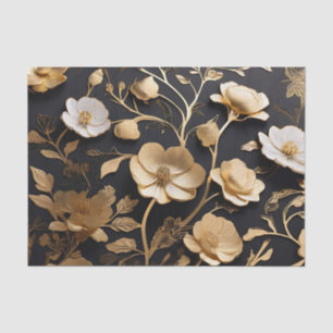 Papel De Seda Patrón elegante de flores doradas y blancas