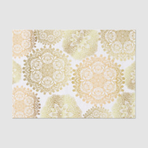 Papel De Seda Patrón Elegante De Oro Y Mandala Blanca