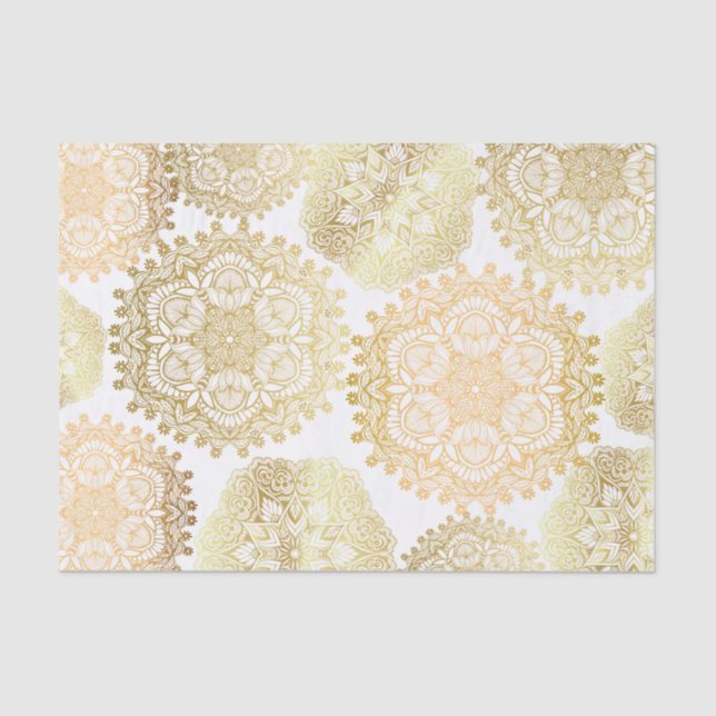 Papel De Seda Patrón Elegante De Oro Y Mandala Blanca (Anverso)