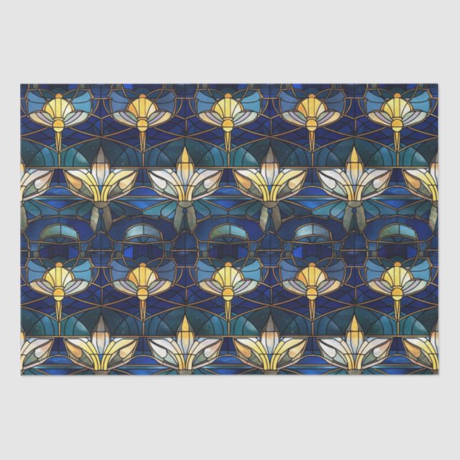 Papel De Seda Patrón elegante de vidrio manchado de Lotus Faux G (Anverso)
