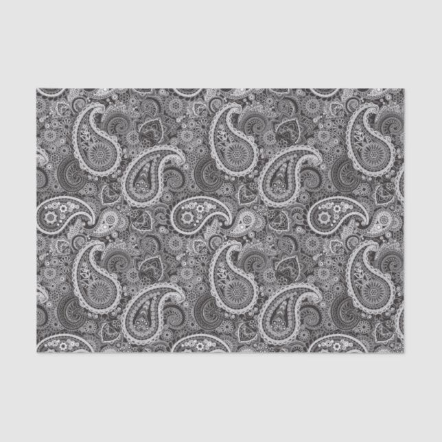 Papel De Seda Patrón elegante del paisley blanco negro (Anverso)