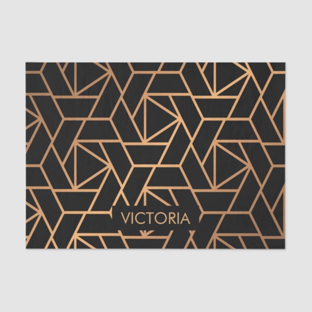 Papel De Seda Patrón elegante negro y dorado (Anverso)