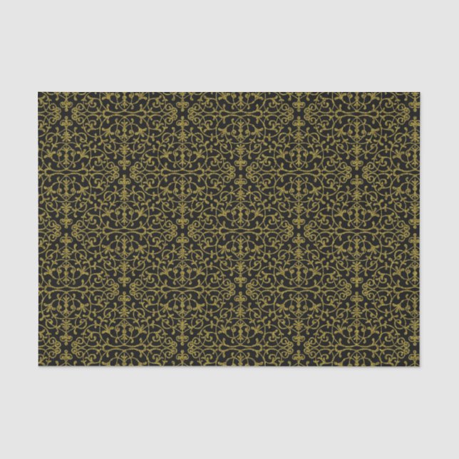 Papel De Seda Patrón elegante negro y oro filigrí (Anverso)