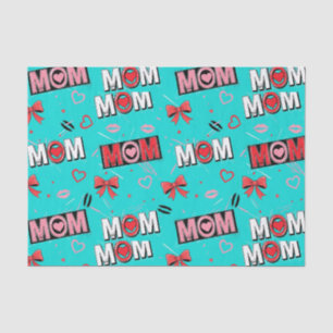 Papel De Seda Patrón emergente de corazones y lazos de mamá turq