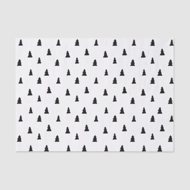 Papel De Seda Patrón escandinavo del árbol de Navidad negro (Anverso)
