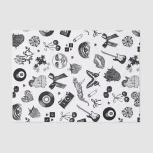 Papel De Seda Patrón estético blanco de burro negro