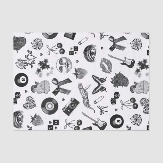 Papel De Seda Patrón estético blanco de burro negro (Anverso)